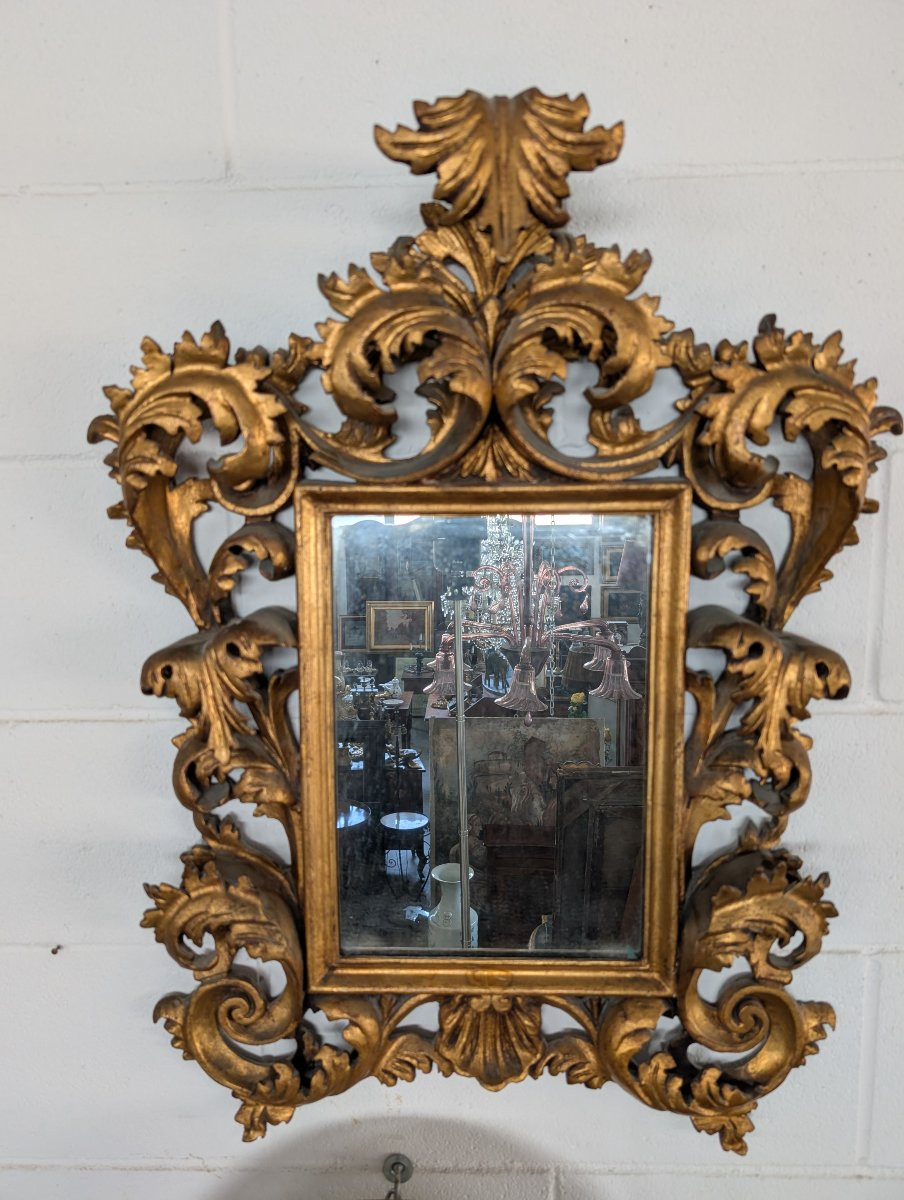 Specchiera Fiorentina Anni 50 Legno Scolpito Dorato Stile Barocco-photo-4