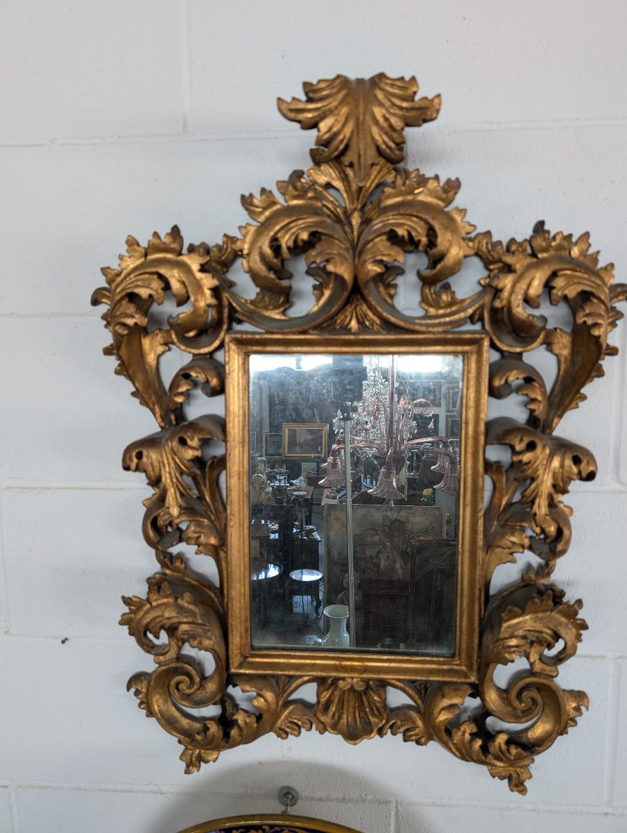 Specchiera Fiorentina Anni 50 Legno Scolpito Dorato Stile Barocco-photo-5