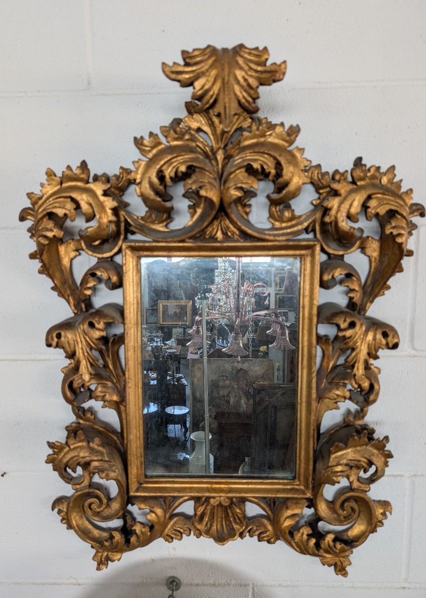 Specchiera Fiorentina Anni 50 Legno Scolpito Dorato Stile Barocco