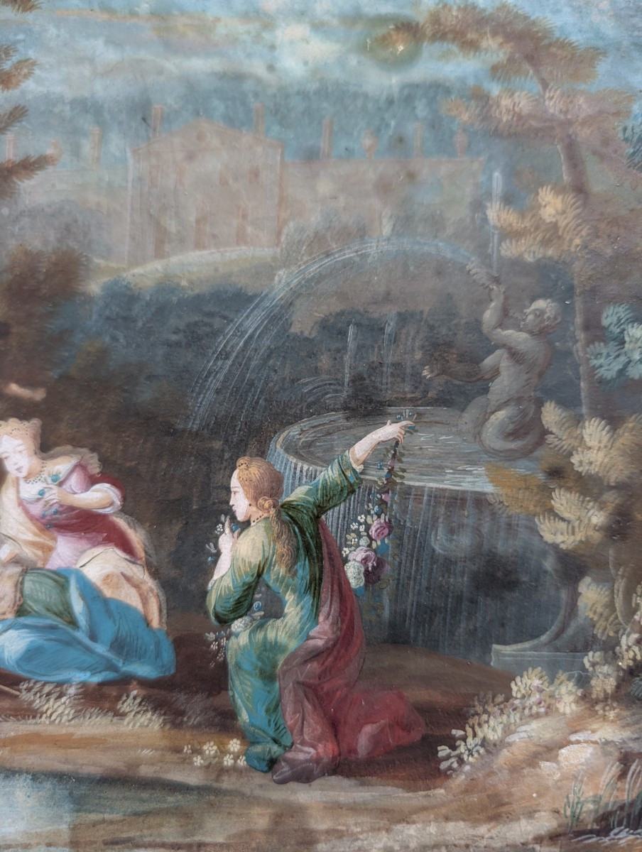 Gouache Luigi XV scena rococò XVIII secolo-photo-3