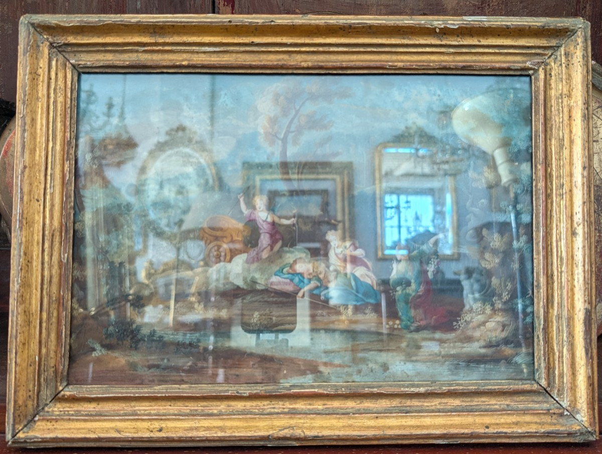 Gouache Luigi XV scena rococò XVIII secolo-photo-4