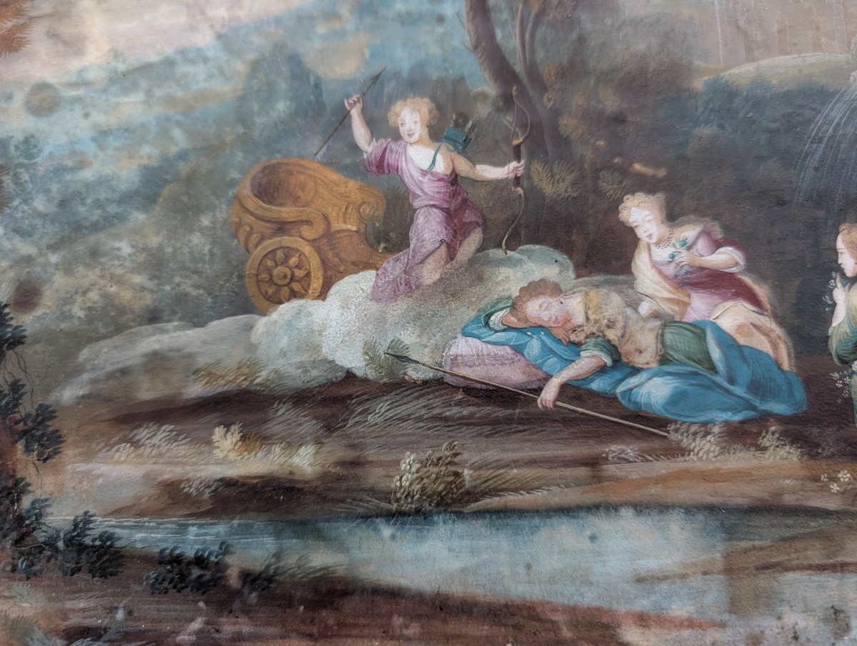 Gouache Luigi XV scena rococò XVIII secolo-photo-1