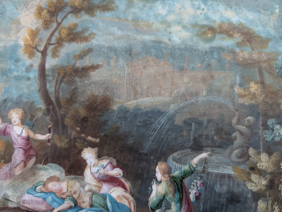 Gouache Luigi XV scena rococò XVIII secolo-photo-4