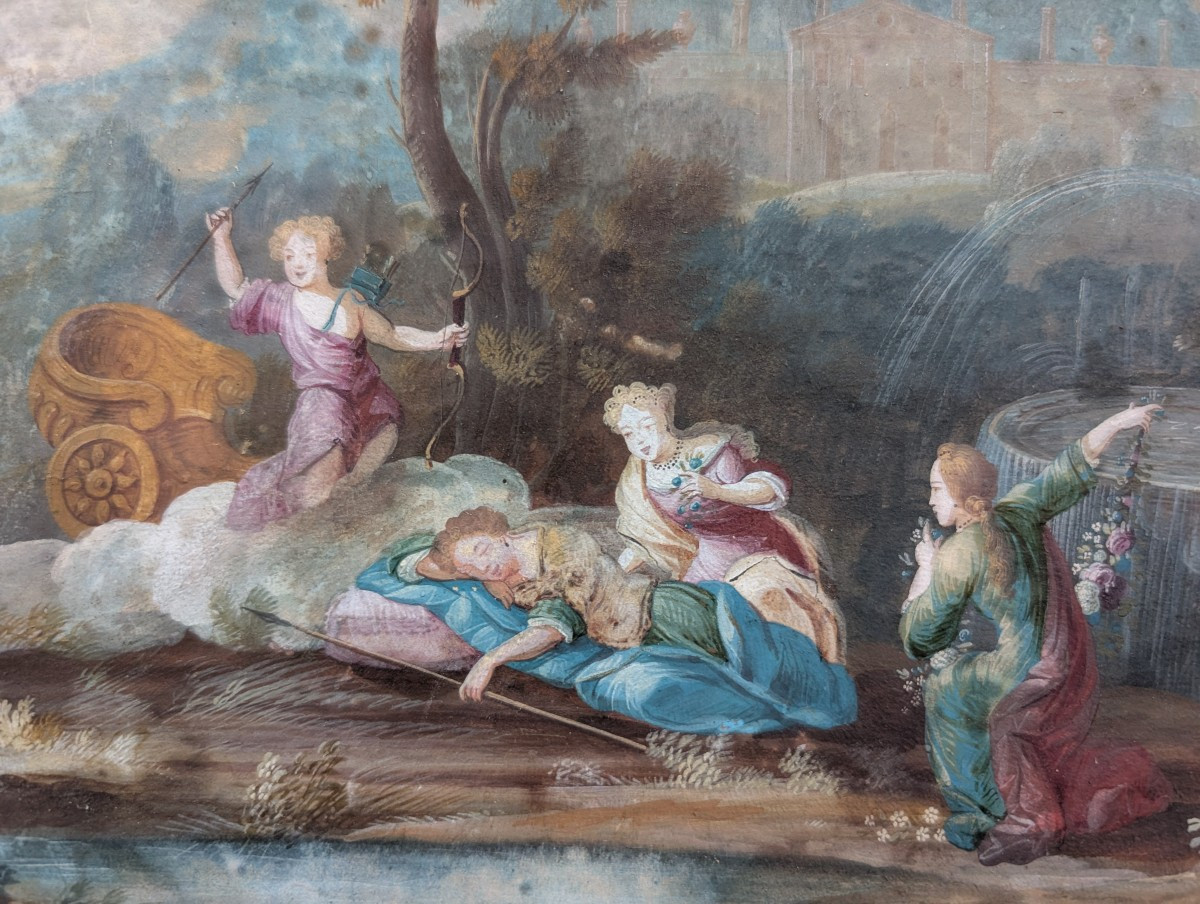 Gouache Luigi XV scena rococò XVIII secolo-photo-5