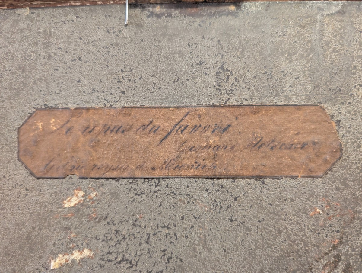 Dipinto olio su metallo con scena di giovane donna e pappagallo, metà XIX secolo-photo-3