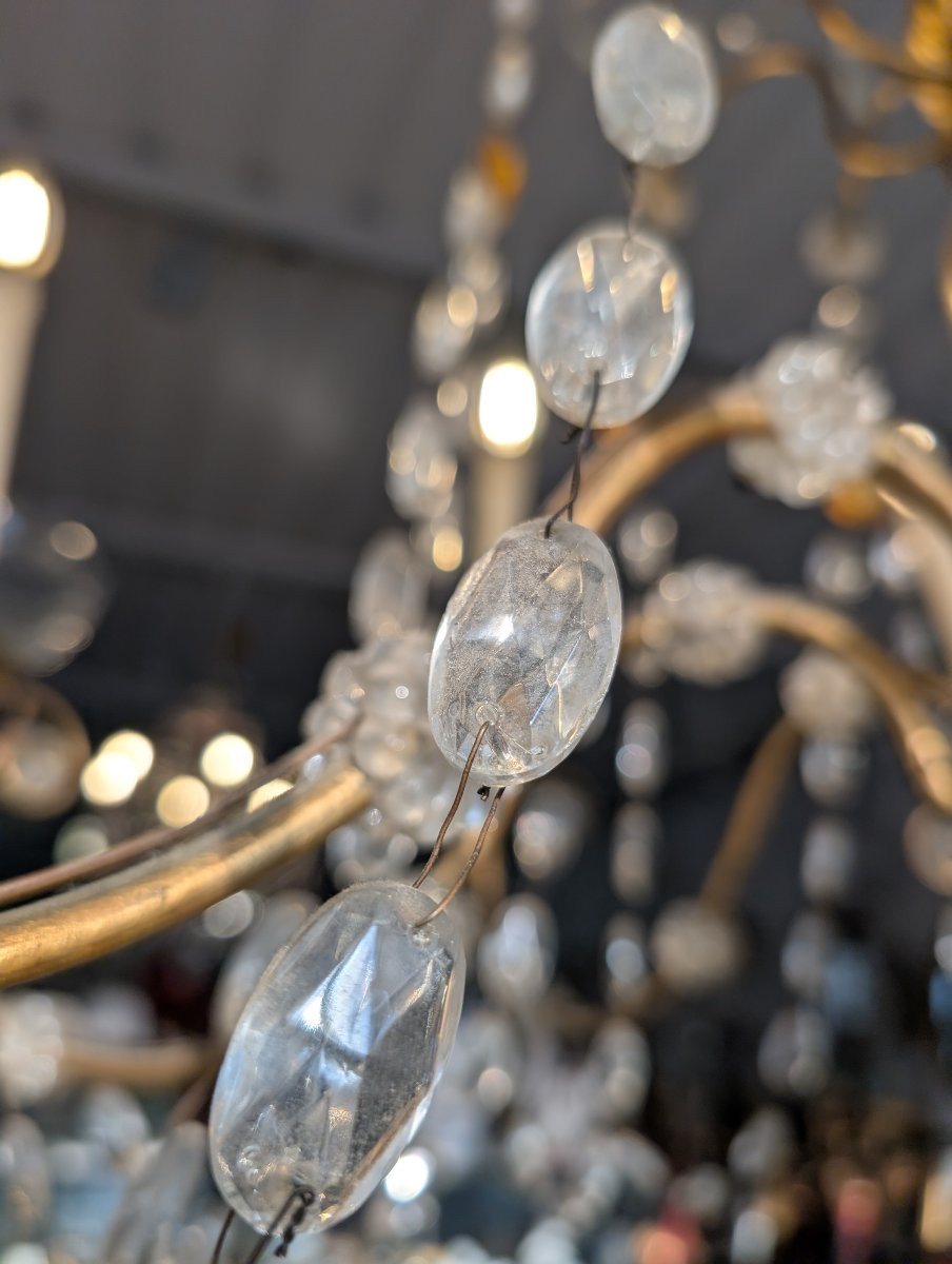 Lampadario genovese a 8 luci in legno dorato e cristalli, fine XIX secolo-photo-4