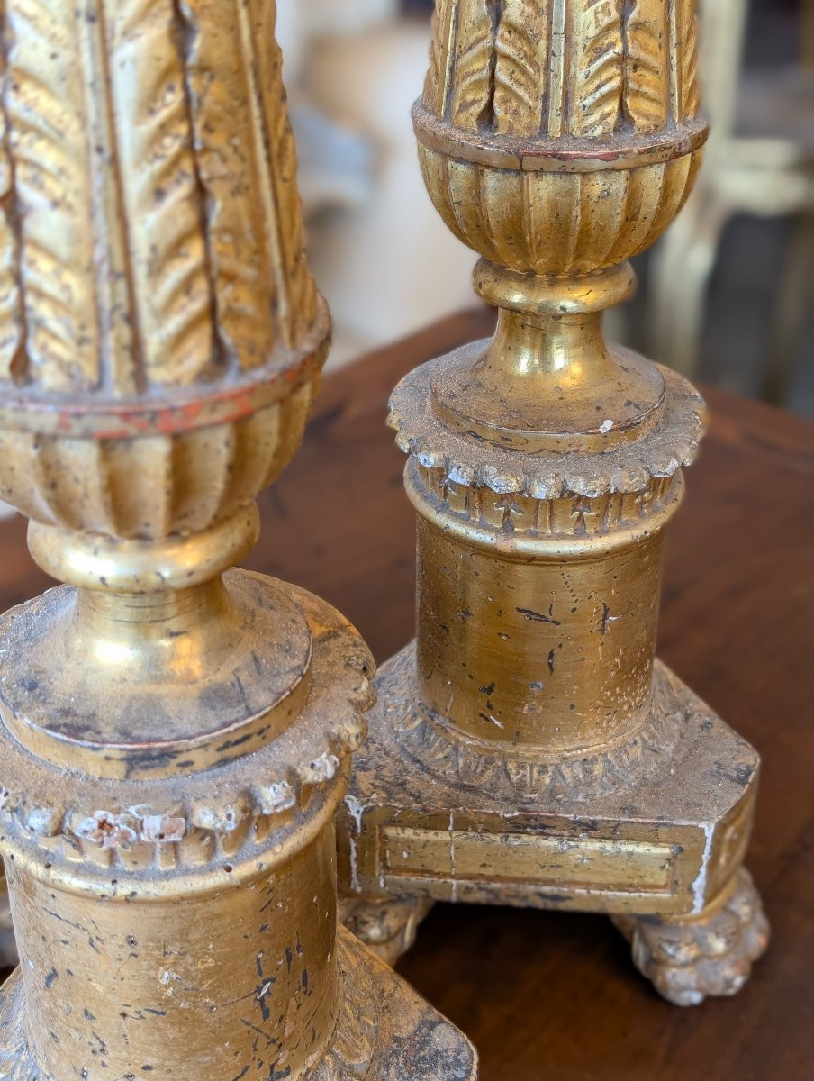 Quattro Candelieri Luigi XVI in legno dorato a mecca, fine XVIII secolo-photo-2