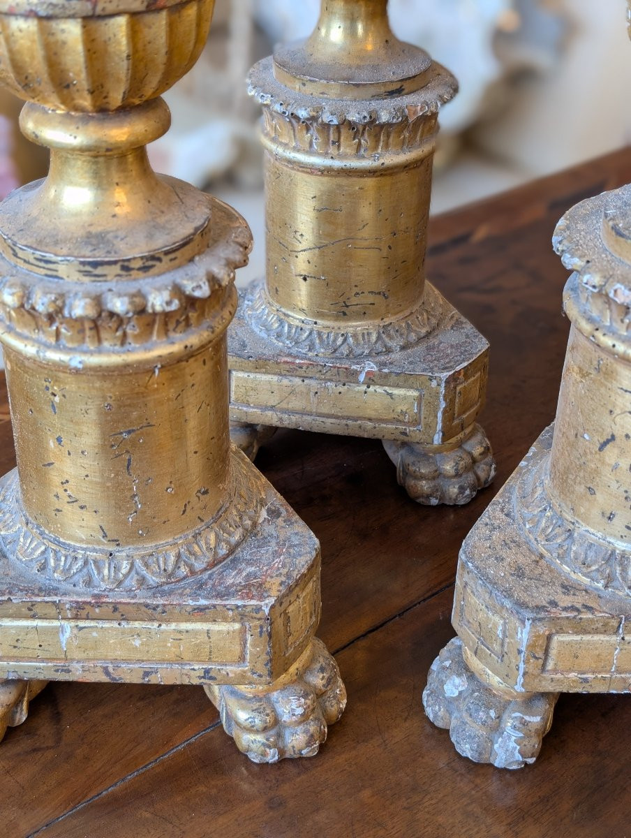 Quattro Candelieri Luigi XVI in legno dorato a mecca, fine XVIII secolo-photo-2