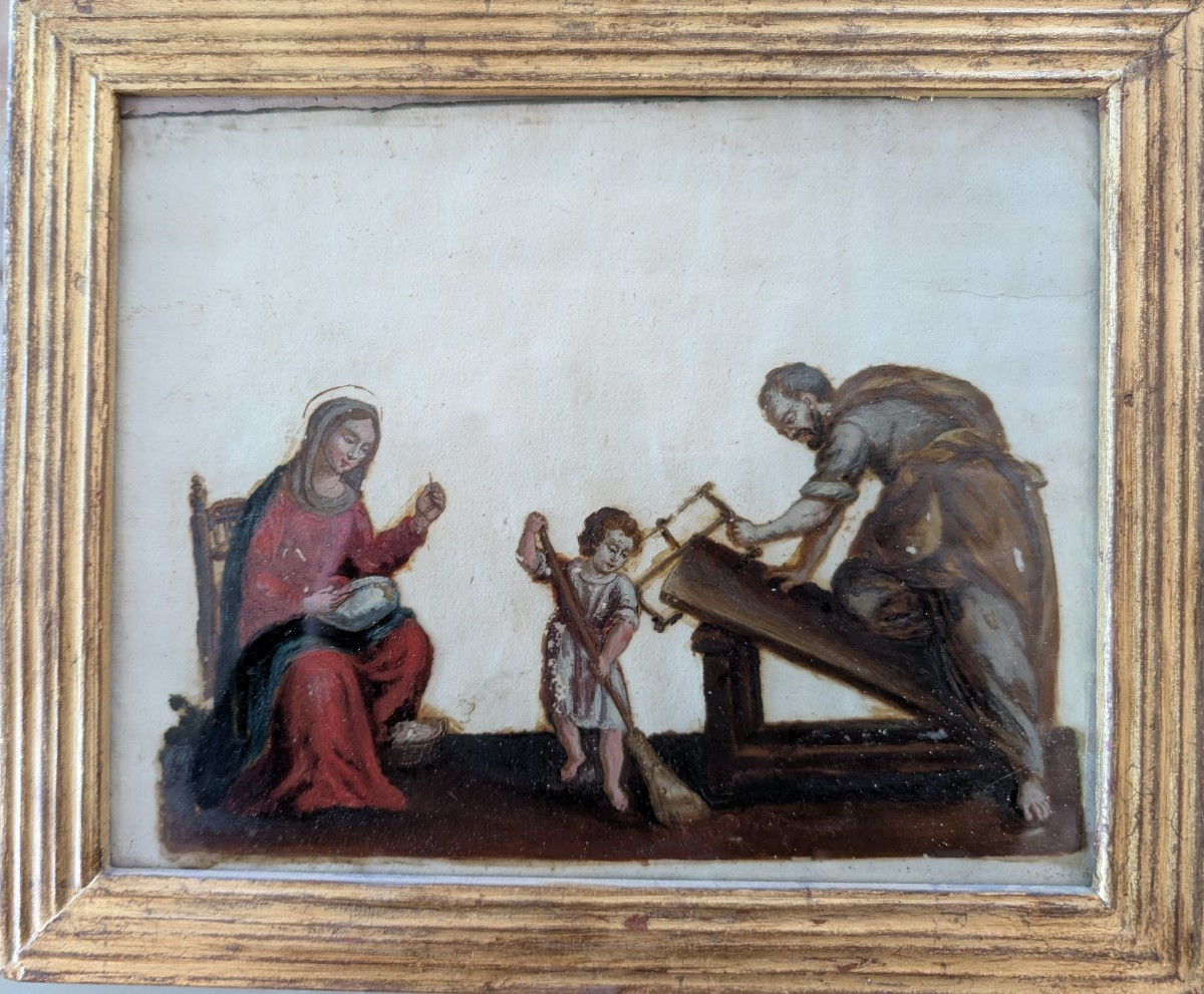 Scena sacra – dipinto ad olio su vetro, fine XVIII secolo-photo-2