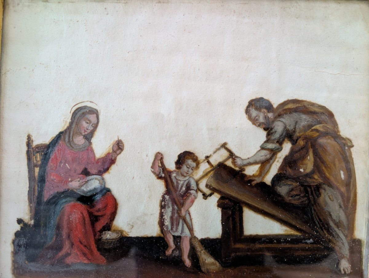 Scena sacra – dipinto ad olio su vetro, fine XVIII secolo-photo-2