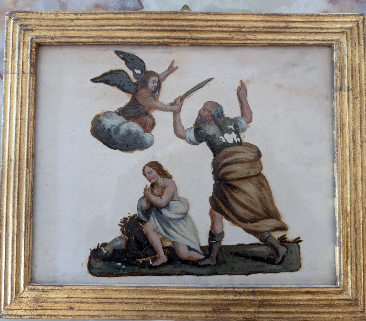 Dipinto olio su vetro raffigurante il Sacrificio di Isacco – fine XVIII secolo-photo-2