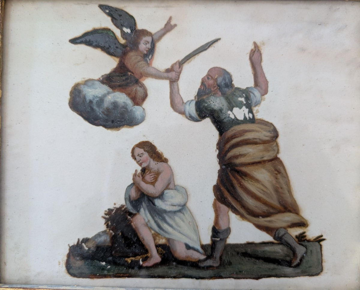 Dipinto olio su vetro raffigurante il Sacrificio di Isacco – fine XVIII secolo