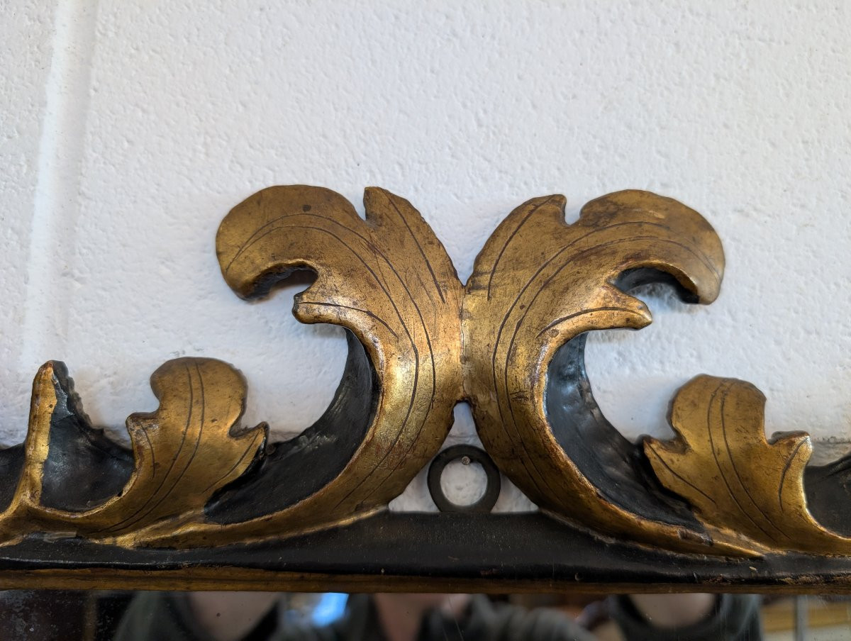 Coppia di specchierine toscane in legno dorato ed ebanizzato, XVIII secolo-photo-1