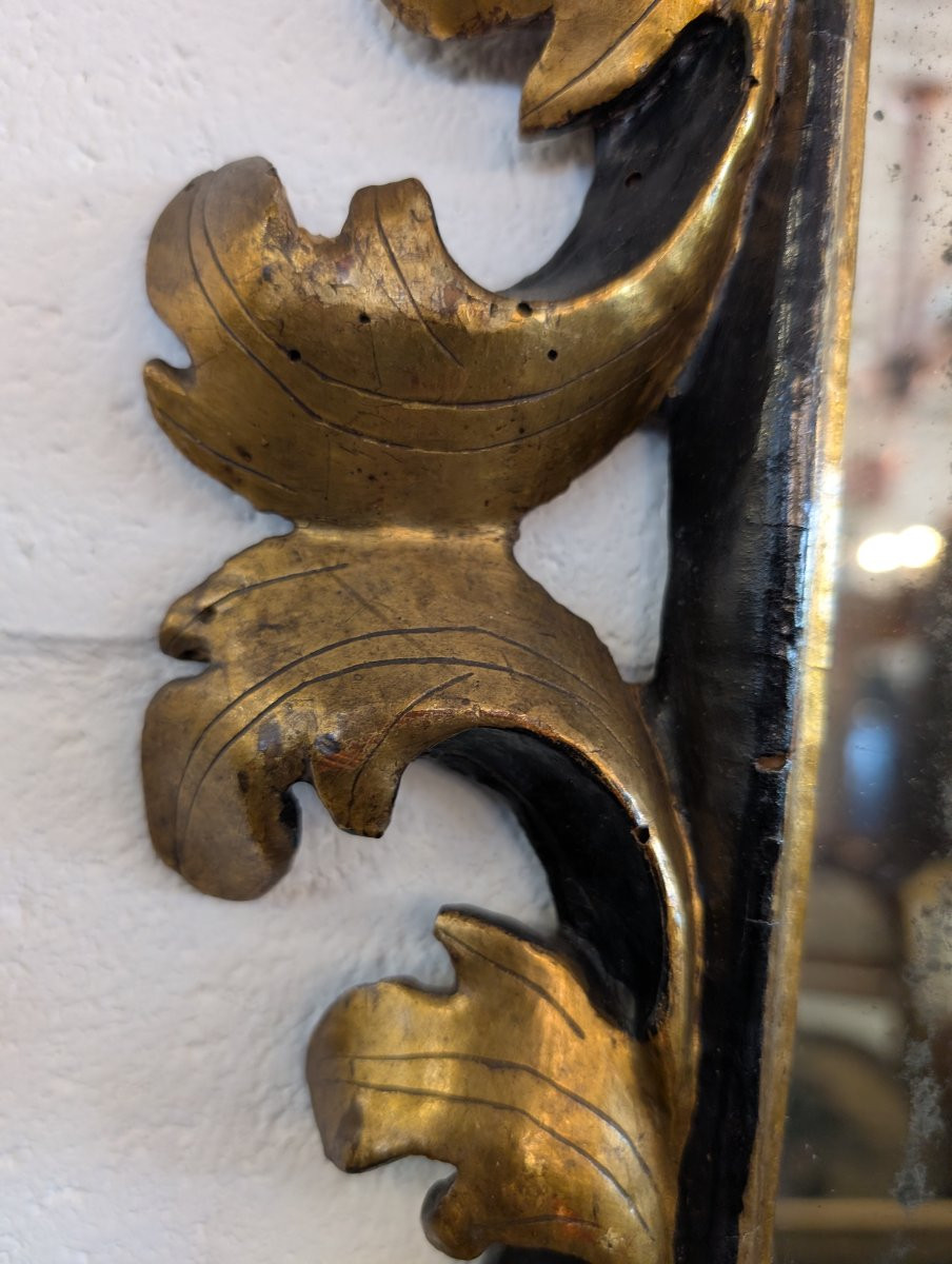 Coppia di specchierine toscane in legno dorato ed ebanizzato, XVIII secolo-photo-5