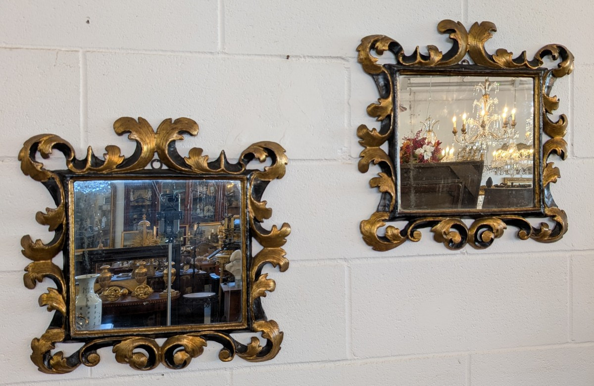 Coppia di specchierine toscane in legno dorato ed ebanizzato, XVIII secolo-photo-7