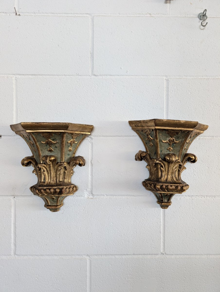 Coppia Mensole Genovesi Luigi XVI Laccate e Dorate XVIII Secolo-photo-1