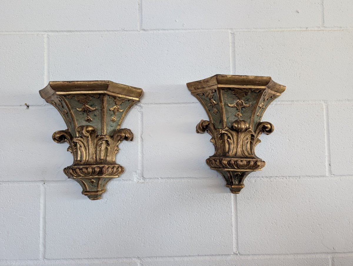 Coppia Mensole Genovesi Luigi XVI Laccate e Dorate XVIII Secolo-photo-7