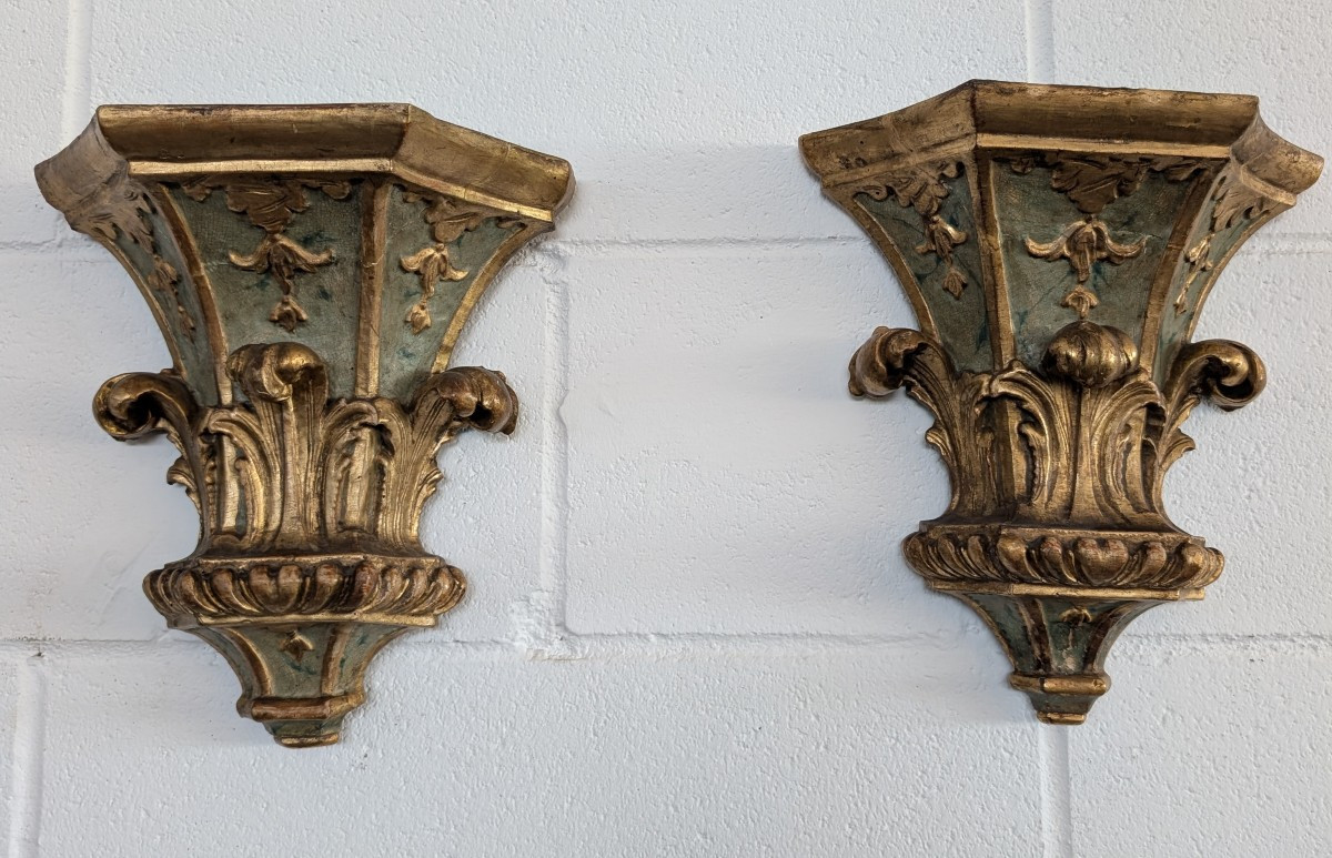 Coppia Mensole Genovesi Luigi XVI Laccate e Dorate XVIII Secolo