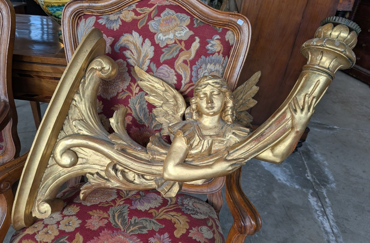 Coppia angeli portacero da muro legno dorato XIX secolo-photo-2