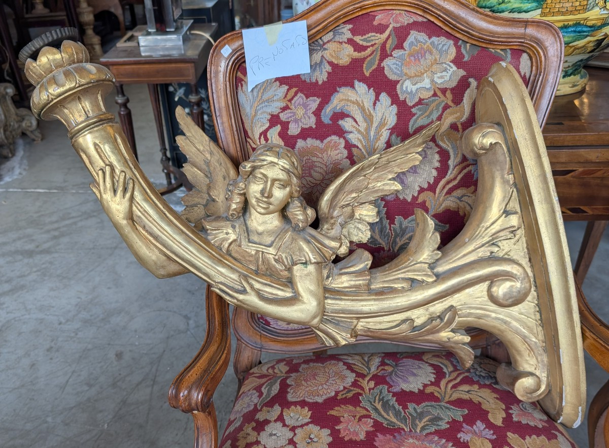 Coppia angeli portacero da muro legno dorato XIX secolo-photo-3