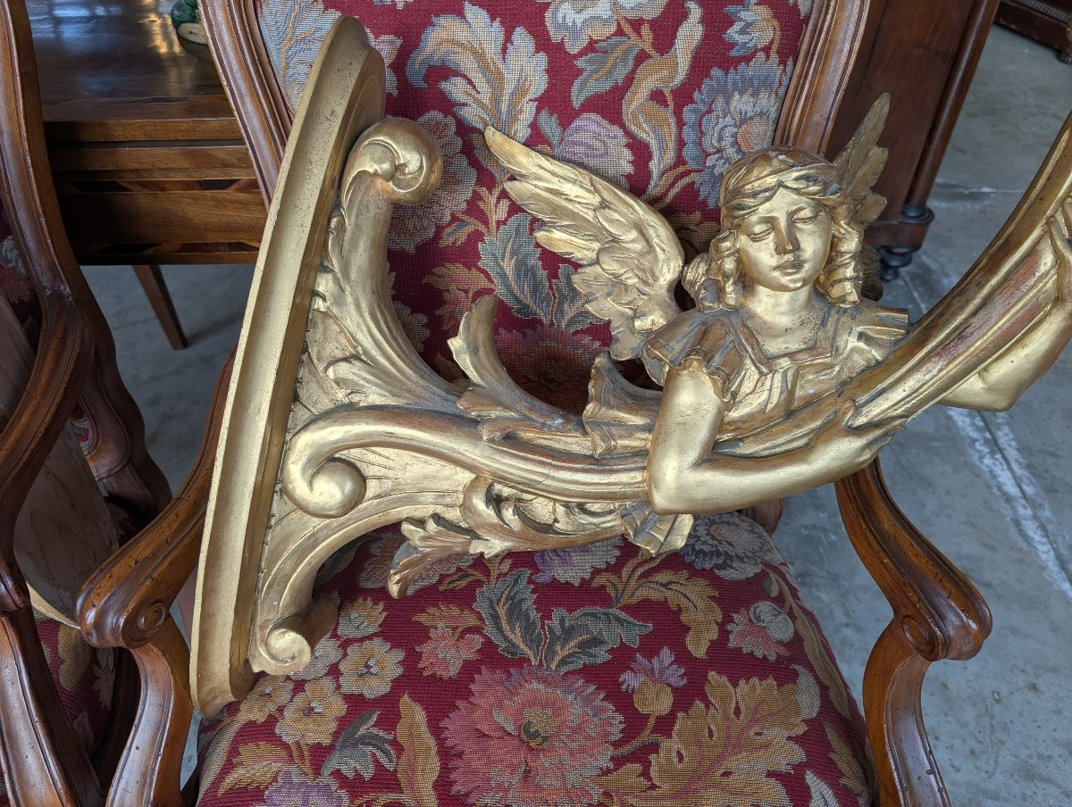 Coppia angeli portacero da muro legno dorato XIX secolo-photo-3