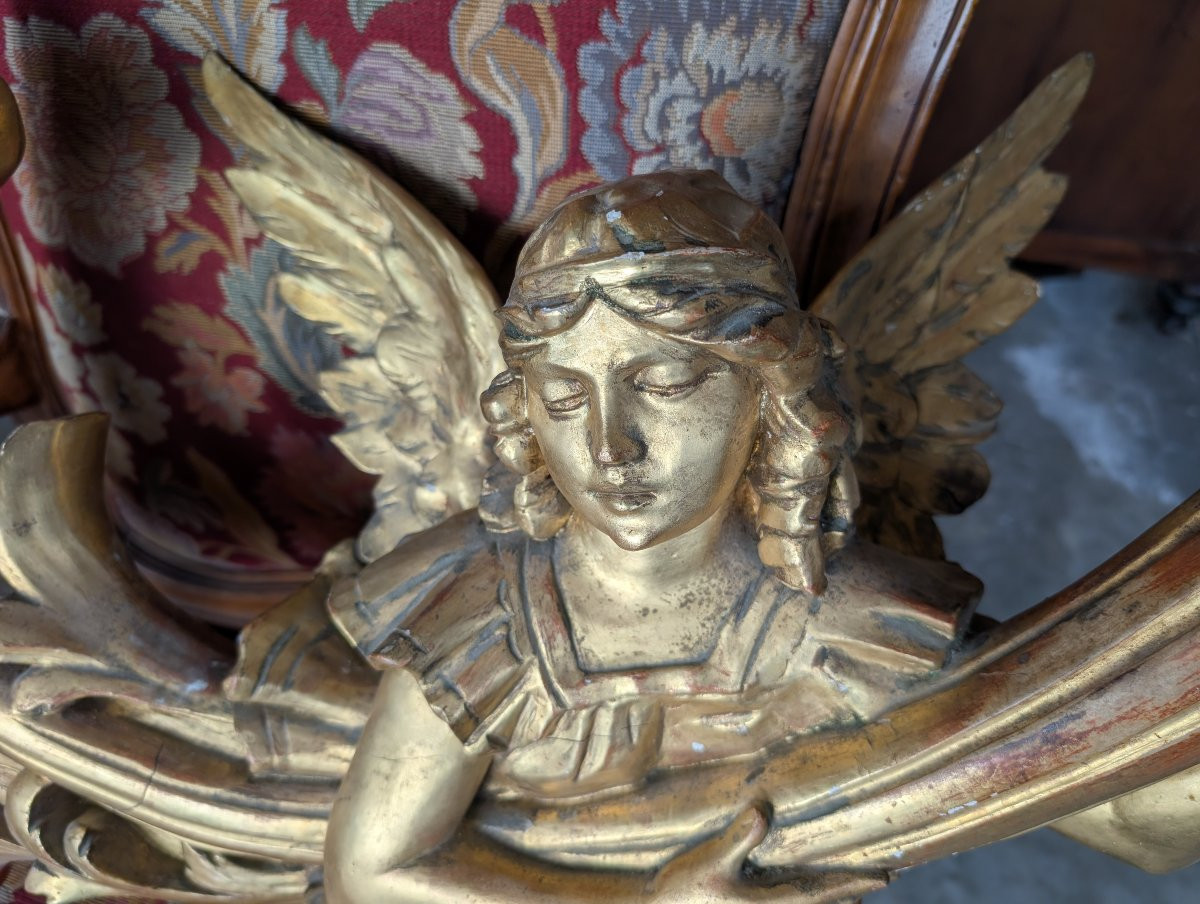 Coppia angeli portacero da muro legno dorato XIX secolo-photo-5
