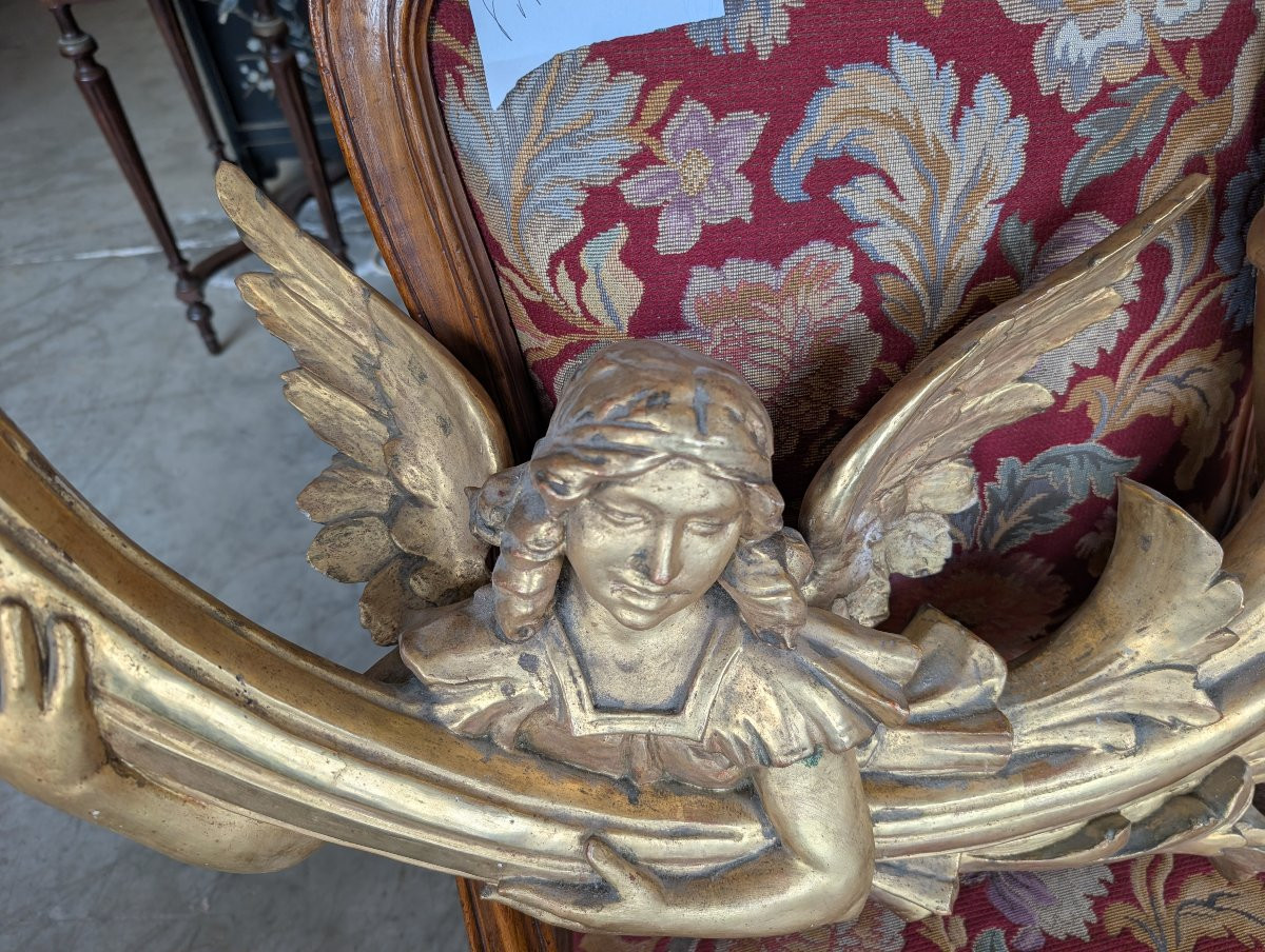 Coppia angeli portacero da muro legno dorato XIX secolo-photo-7