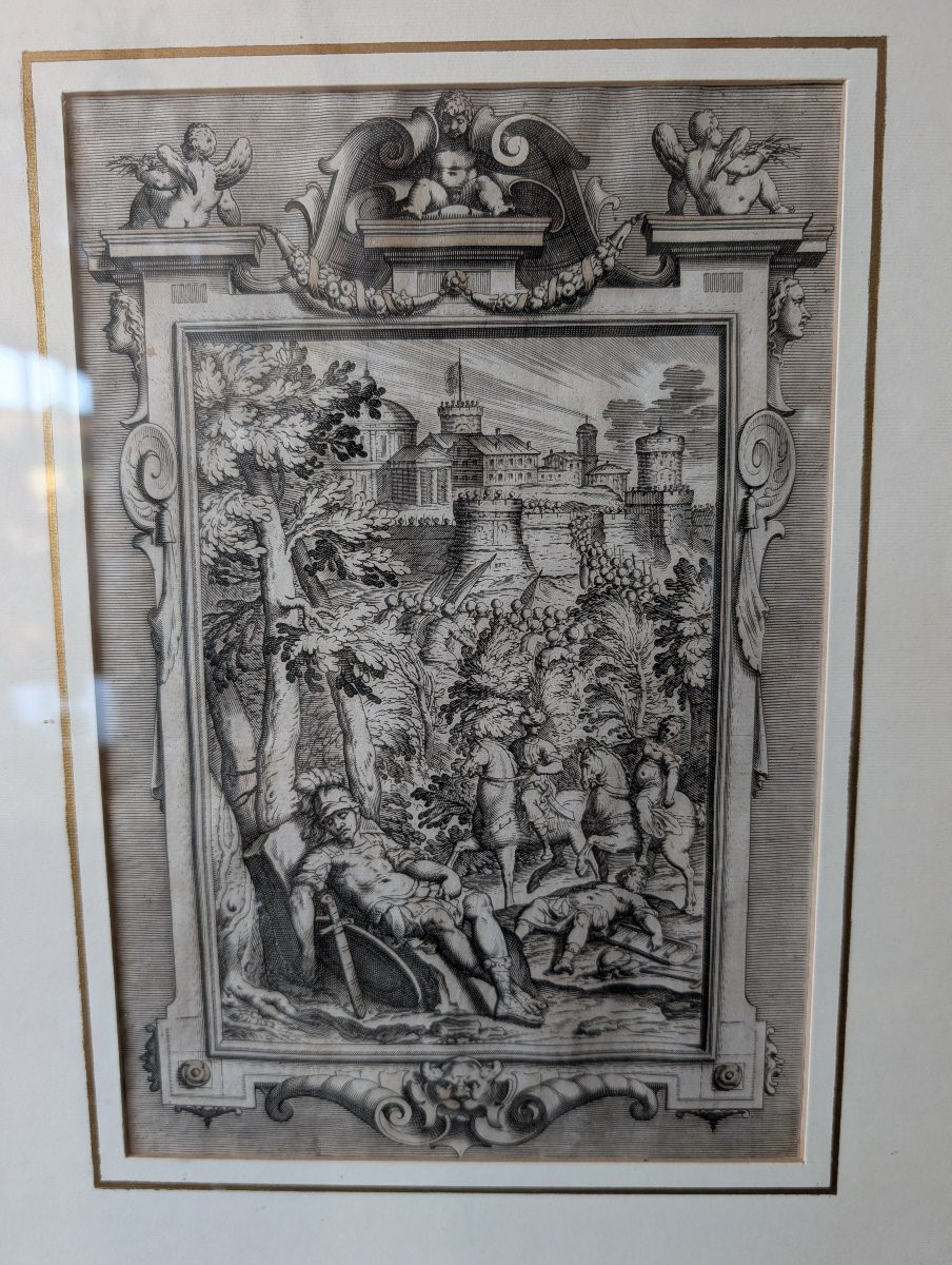 Suite di quattro incisioni dalla Gerusalemme Liberata di Tasso – Bernardo Castello, XVIII secol-photo-3