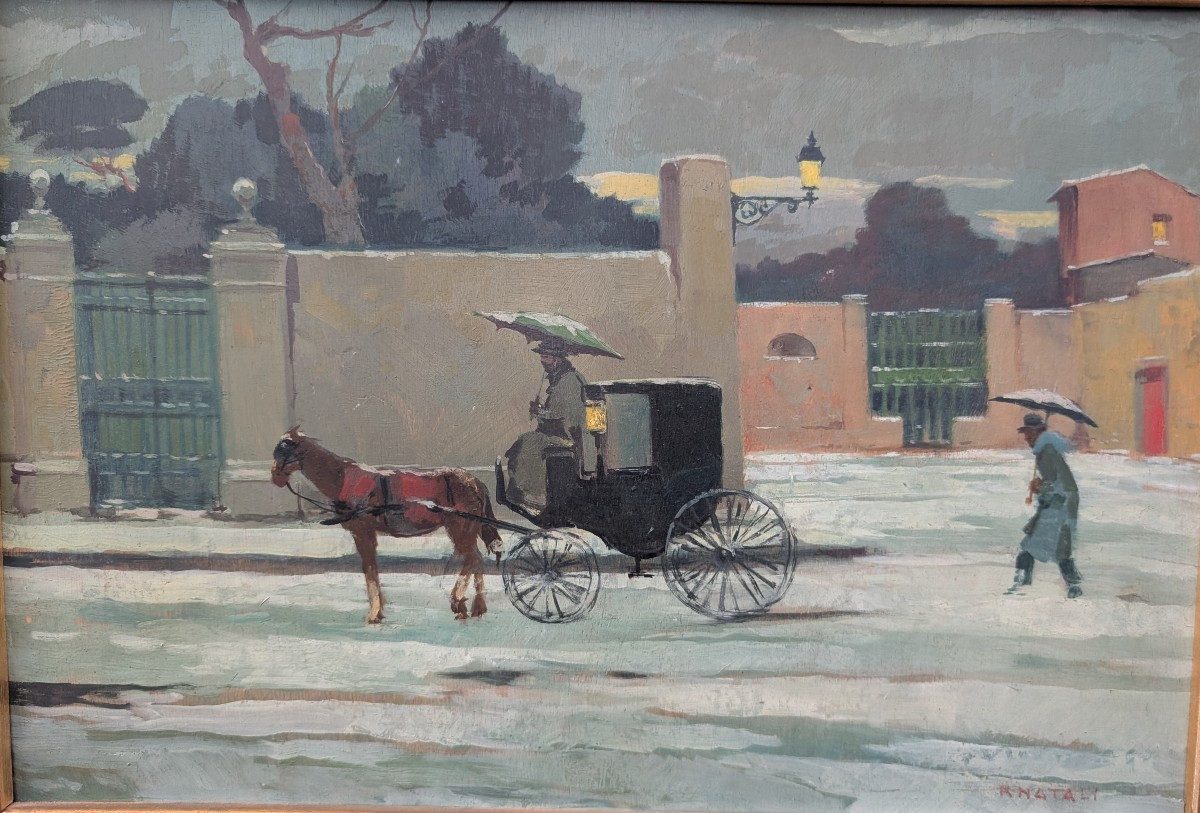 Renato Natali, scena innevata con carrozza, anni ’60