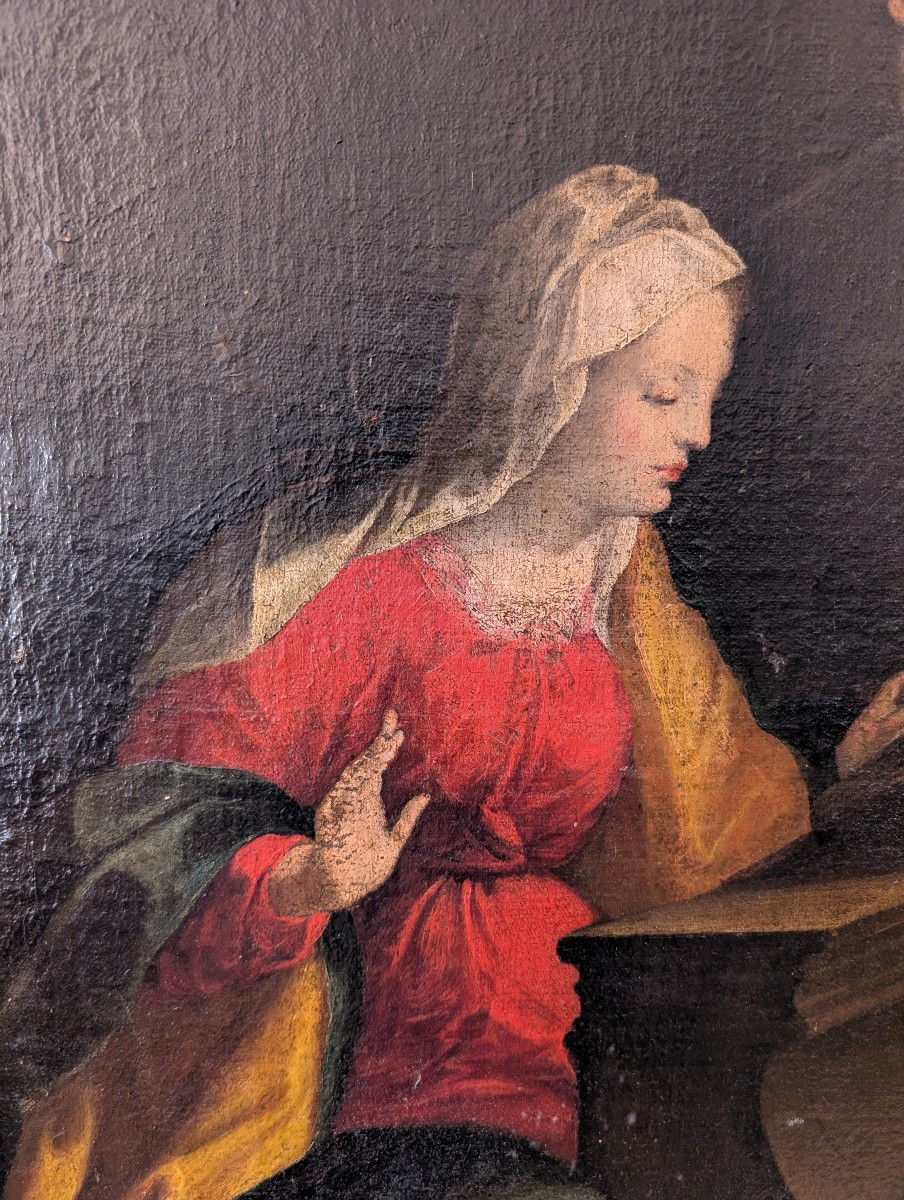 Annunciazione, dipinto olio su tela, fine XVII secolo, cm 78x100-photo-2