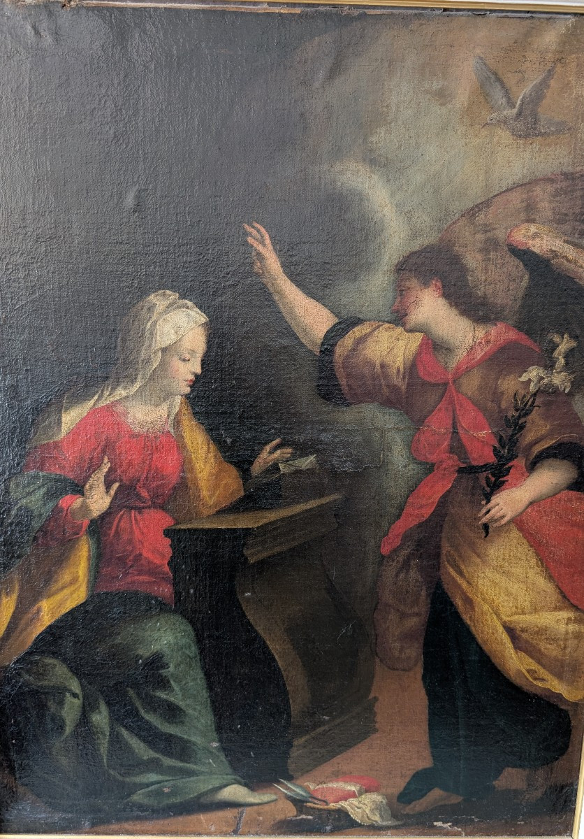 Annunciazione, dipinto olio su tela, fine XVII secolo, cm 78x100-photo-3