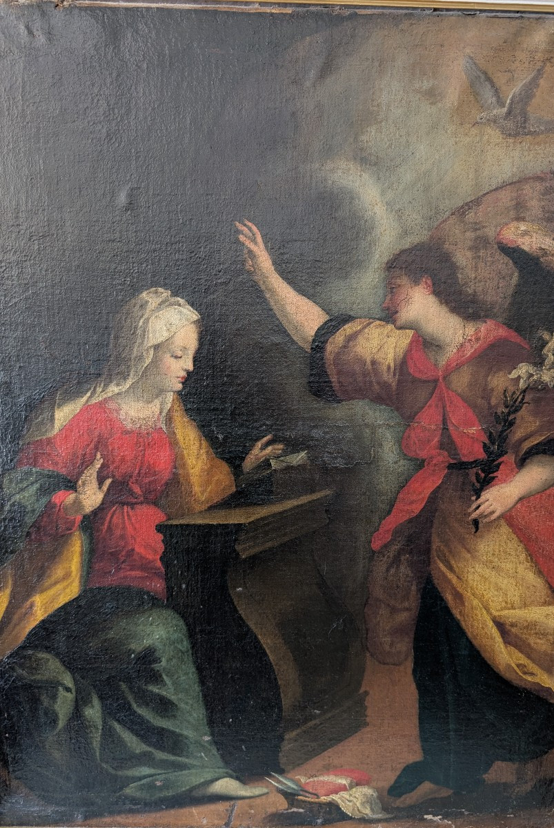 Annunciazione, dipinto olio su tela, fine XVII secolo, cm 78x100-photo-4