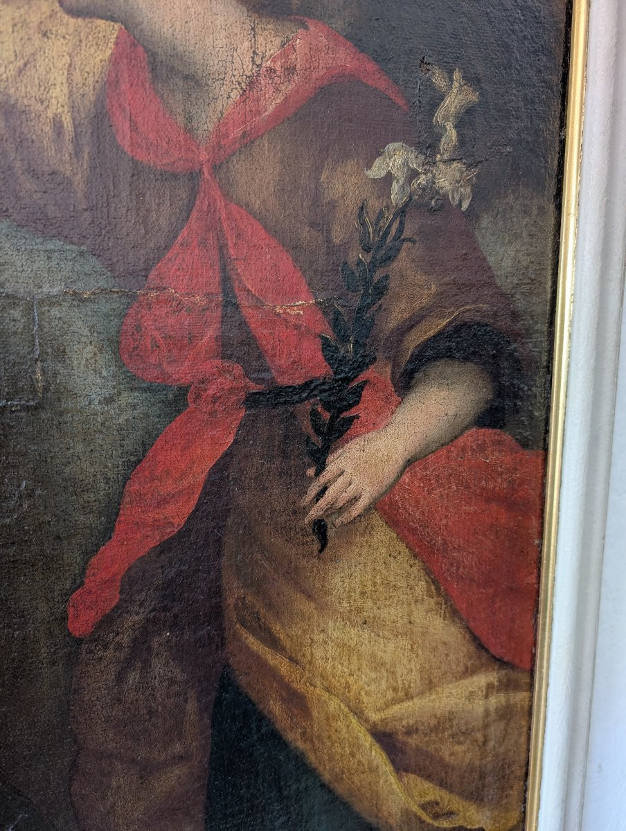 Annunciazione, dipinto olio su tela, fine XVII secolo, cm 78x100-photo-2