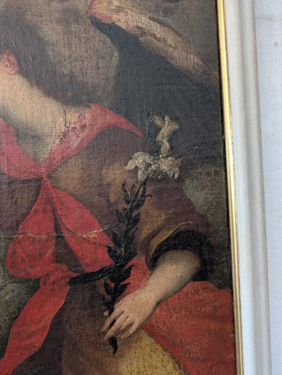 Annunciazione, dipinto olio su tela, fine XVII secolo, cm 78x100-photo-3