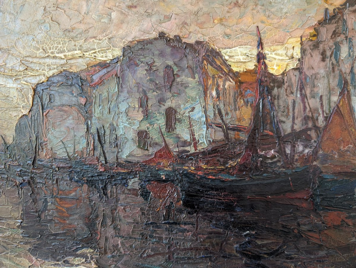 Louis Bonamici, port animé, huile sur panneau, 42 x 33 cm-photo-2