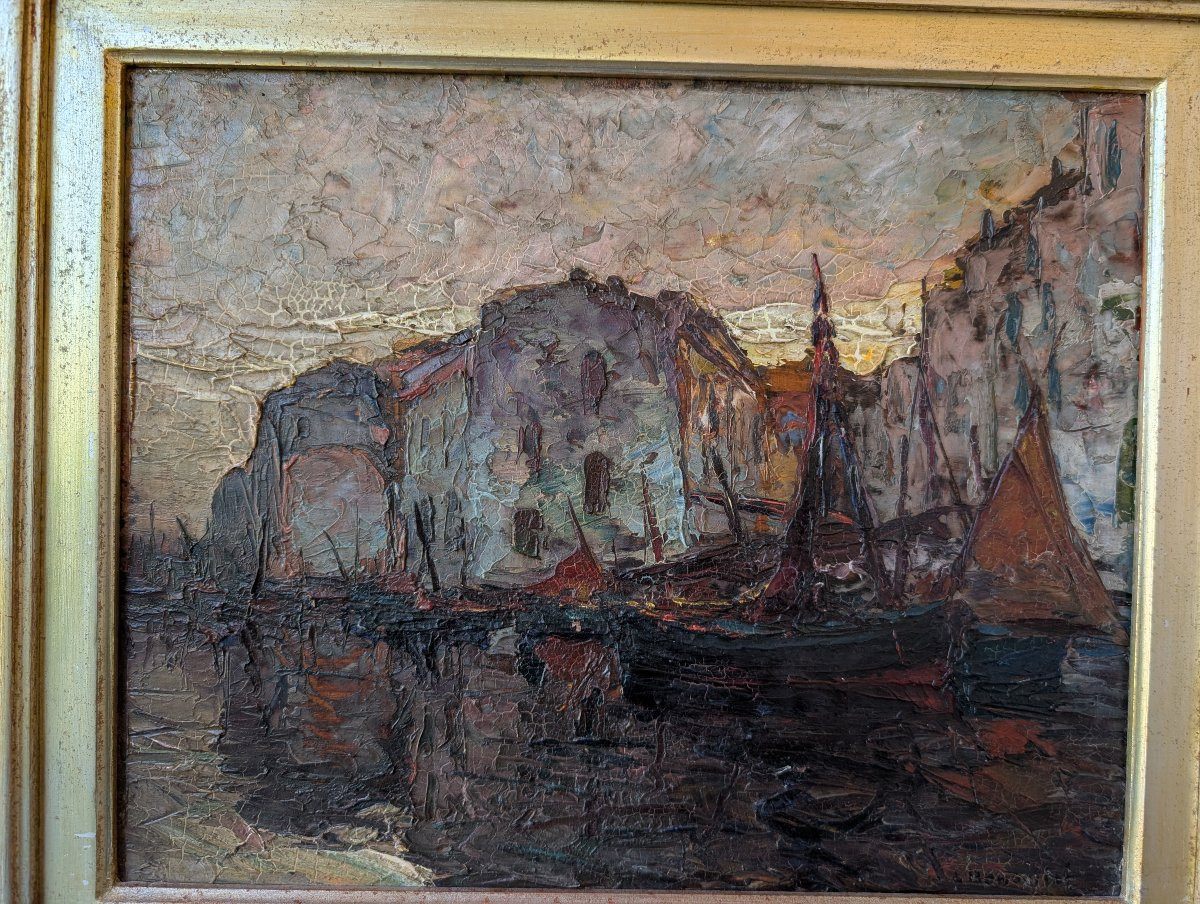 Louis Bonamici, port animé, huile sur panneau, 42 x 33 cm-photo-4