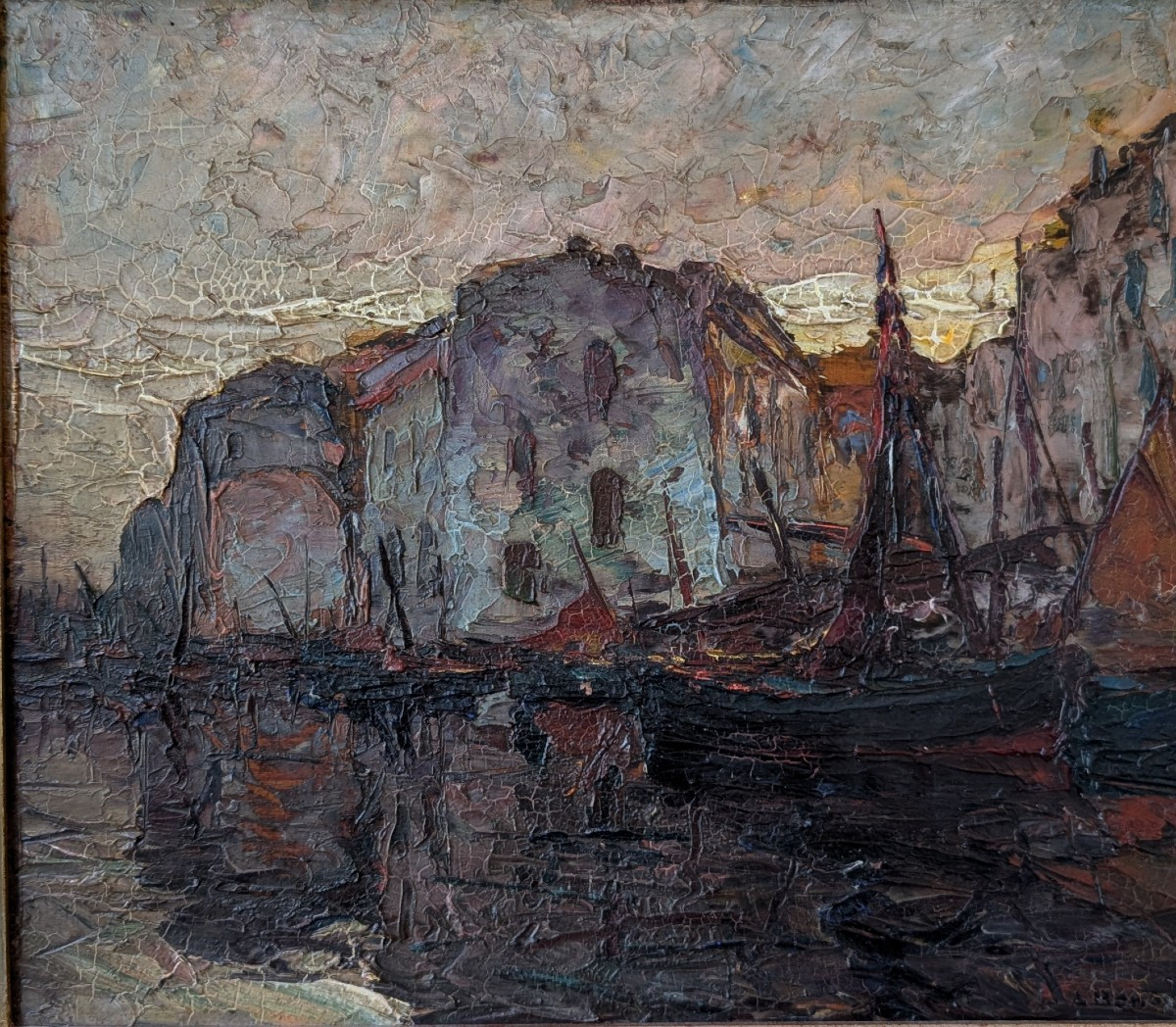 Louis Bonamici, port animé, huile sur panneau, 42 x 33 cm