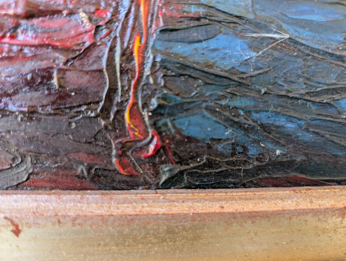 Louis Bonamici, barca da pesca, olio su tavola, XX secolo-photo-3