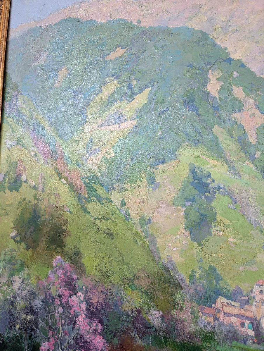 Giuseppe Pesa – Grande Paesaggio Montano con Torrente, Olio su Tela, XX Secolo-photo-1