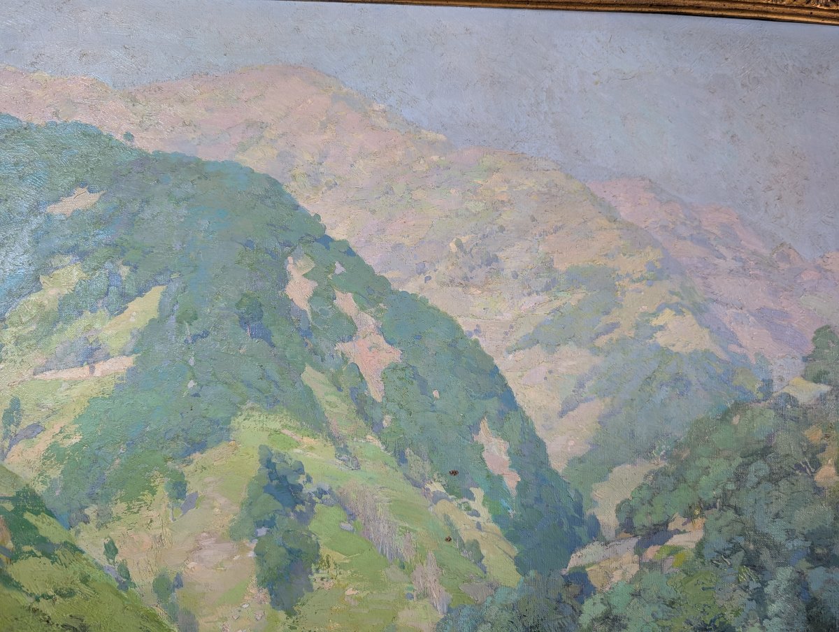 Giuseppe Pesa – Grande Paesaggio Montano con Torrente, Olio su Tela, XX Secolo-photo-2