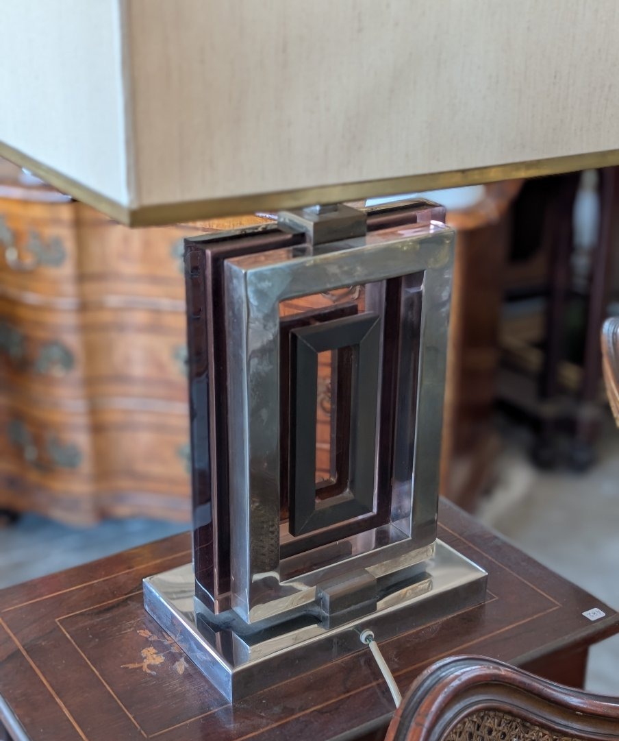 Lampada Da Credenza Romeo Rega In Acciaio, Ottone E Plexiglass – Anni '70-photo-4
