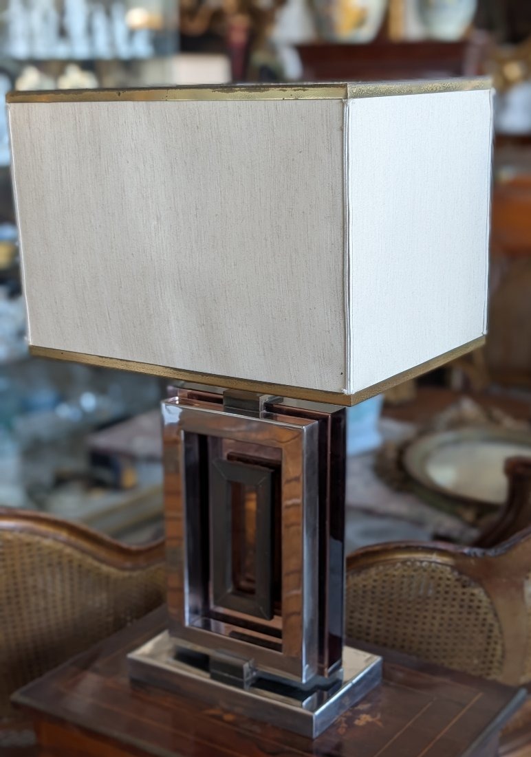 Lampada Da Credenza Romeo Rega In Acciaio, Ottone E Plexiglass – Anni '70