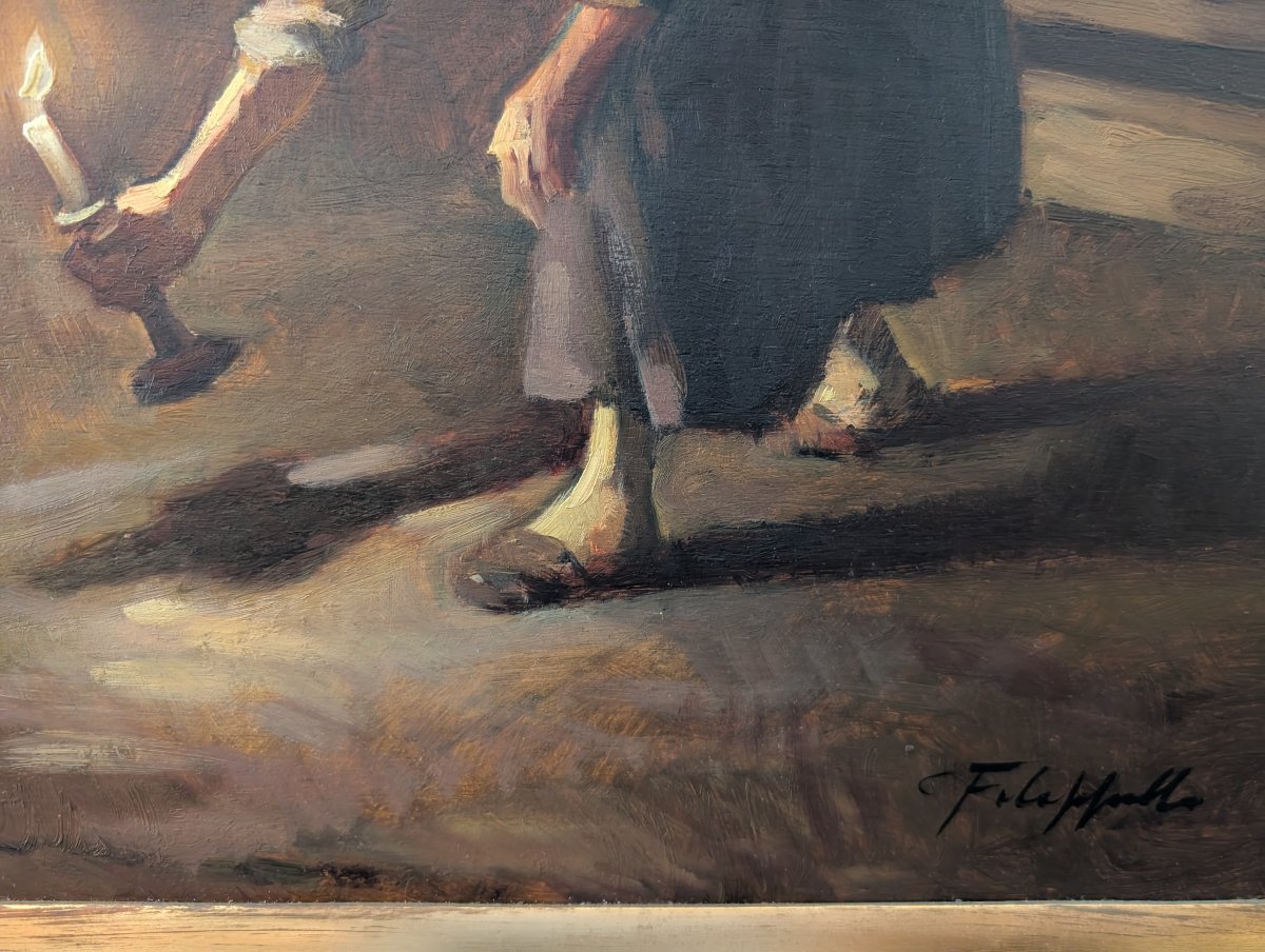 Cafiero Filippelli – Interno Notturno con Figure, Olio su Tavoletta, Anni ’30-photo-1