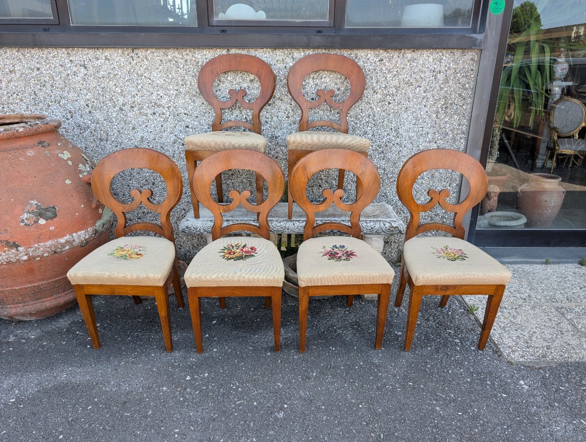 Suite di 6 Sedie Biedermeier in Noce Biondo – Austria, XIX Secolo-photo-1