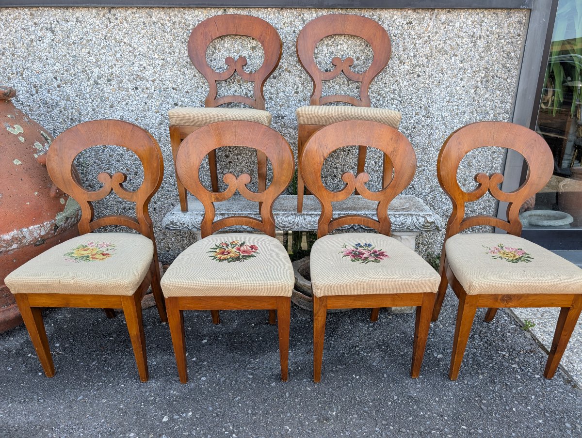 Suite di 6 Sedie Biedermeier in Noce Biondo – Austria, XIX Secolo-photo-2