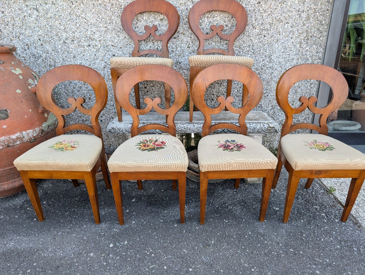 Suite di 6 Sedie Biedermeier in Noce Biondo – Austria, XIX Secolo-photo-3