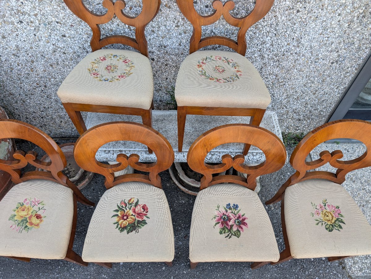Suite di 6 Sedie Biedermeier in Noce Biondo – Austria, XIX Secolo-photo-4