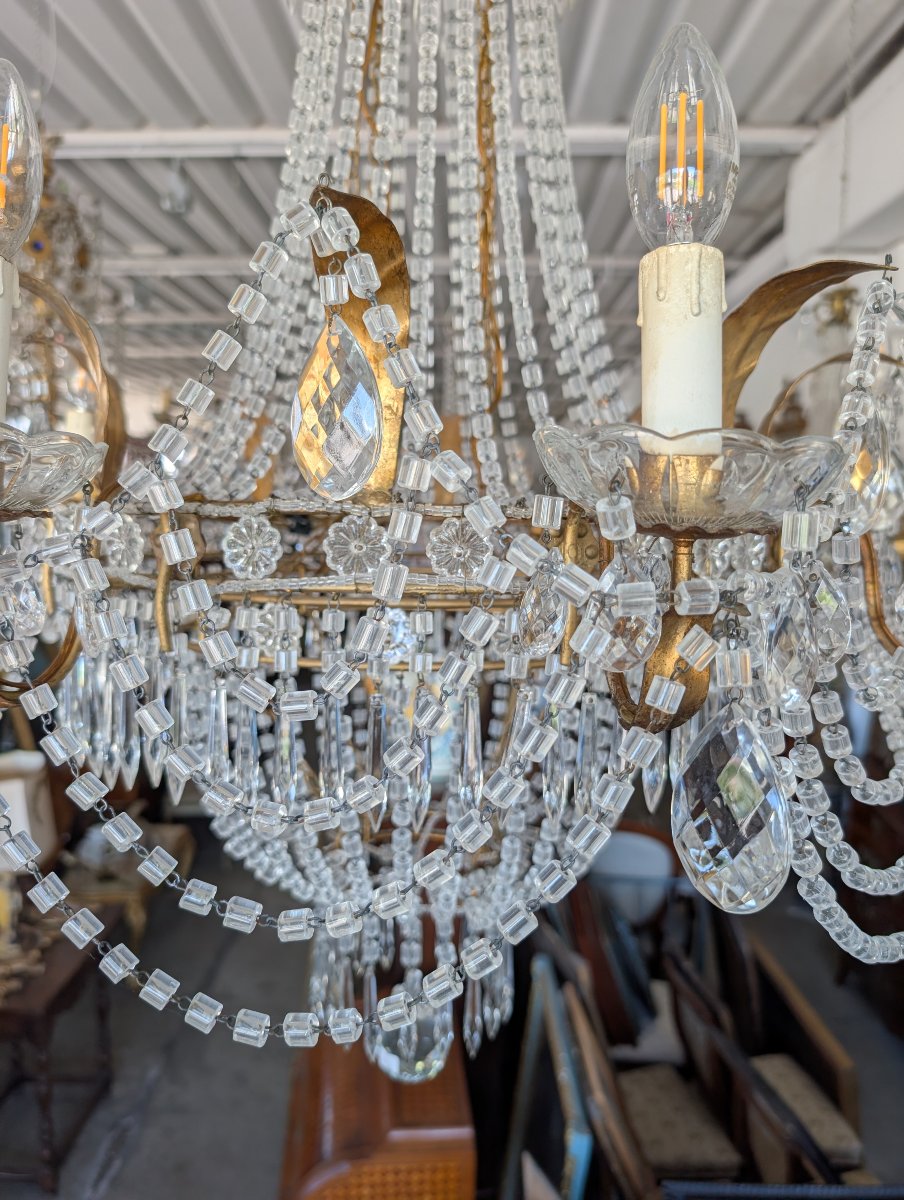 Grande Lampadario Impero a Mongolfiera Otto Luci in Cristallo – Prima Metà del Novecento-photo-4