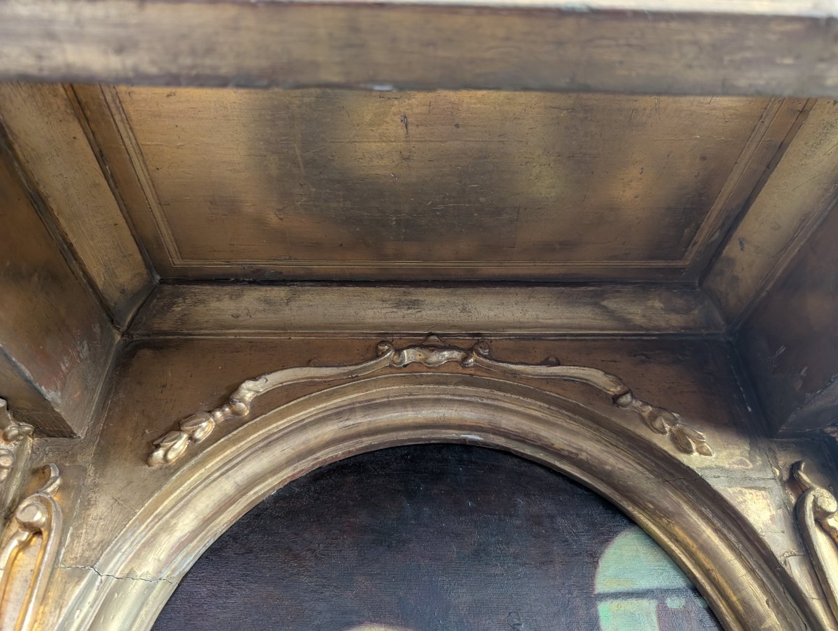 Edicola Architettonica in Legno Dorato e Scolpito, XIX Secolo-photo-3