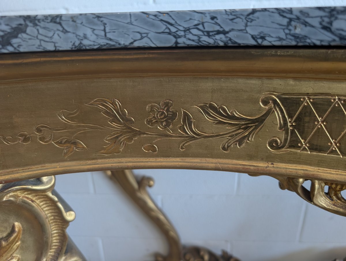 Grande Consolle Rococò Dorata Con Piano In Marmo, Fine XIX - Inizio XX Secolo-photo-6